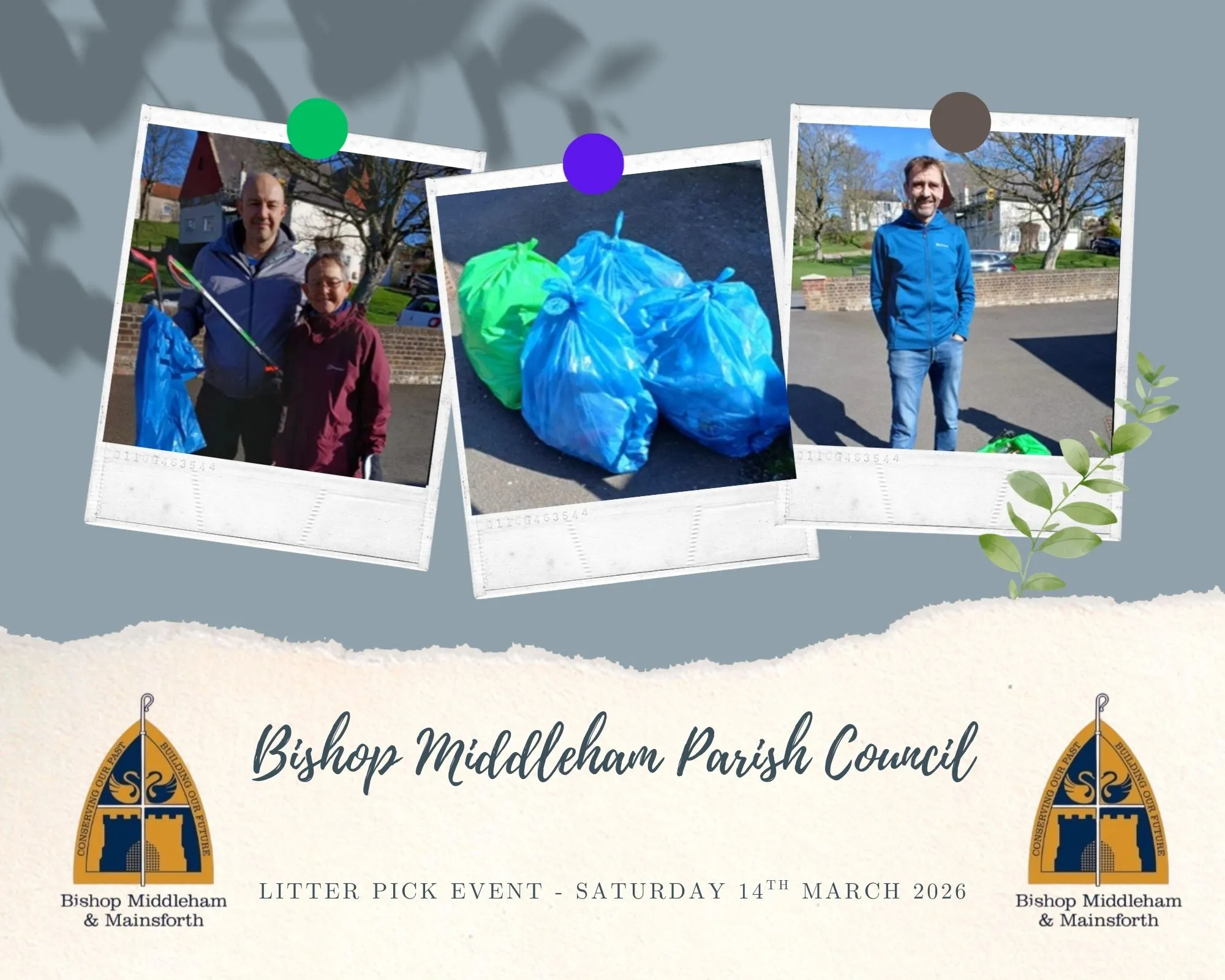 Collage of 3 photoghraphs showing residents litter picking and a photo of the bags of rubbish collected.